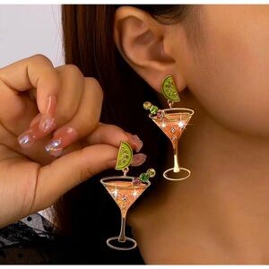 Rhinestone Martini Dangle Earrings